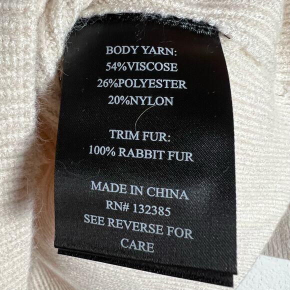 Love Token Ivory Ribbed Knit Rabbit Fur Trim Off The Shoulder Sweater Size M - Picture 5 of 7